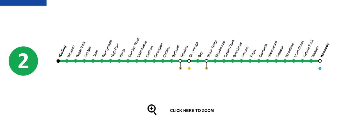 ম্যাপ অফ টরন্টো পাতাল রেল লাইন 2 Bloor-Danforth
