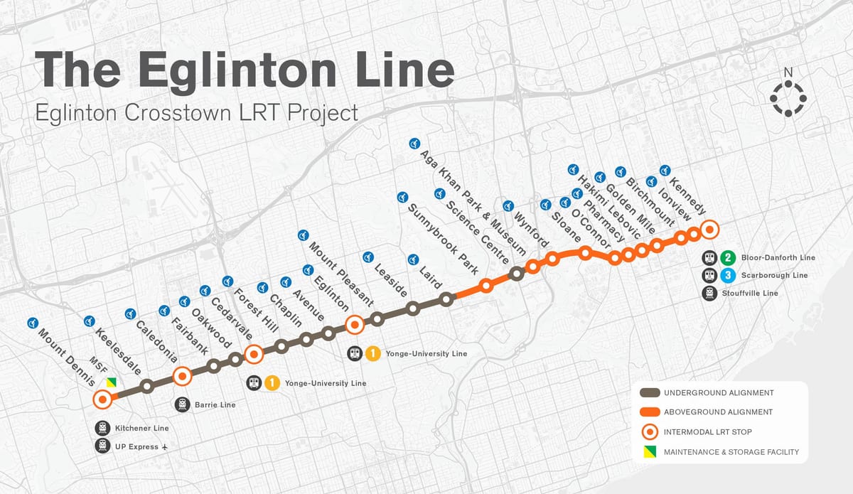 ম্যাপ অফ টরন্টো পাতাল Eglinton লাইন প্রকল্প