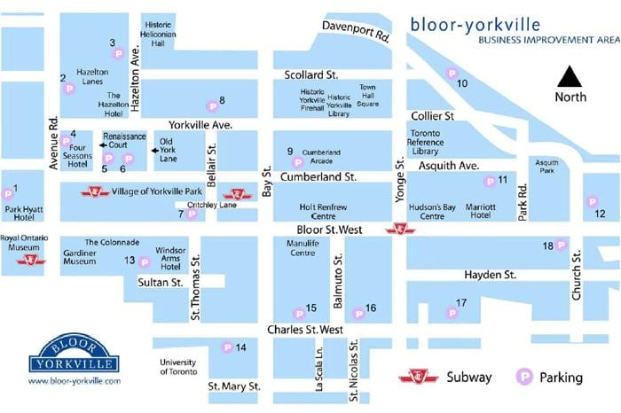 মানচিত্র Bloor Yorkville পাতাল রেল