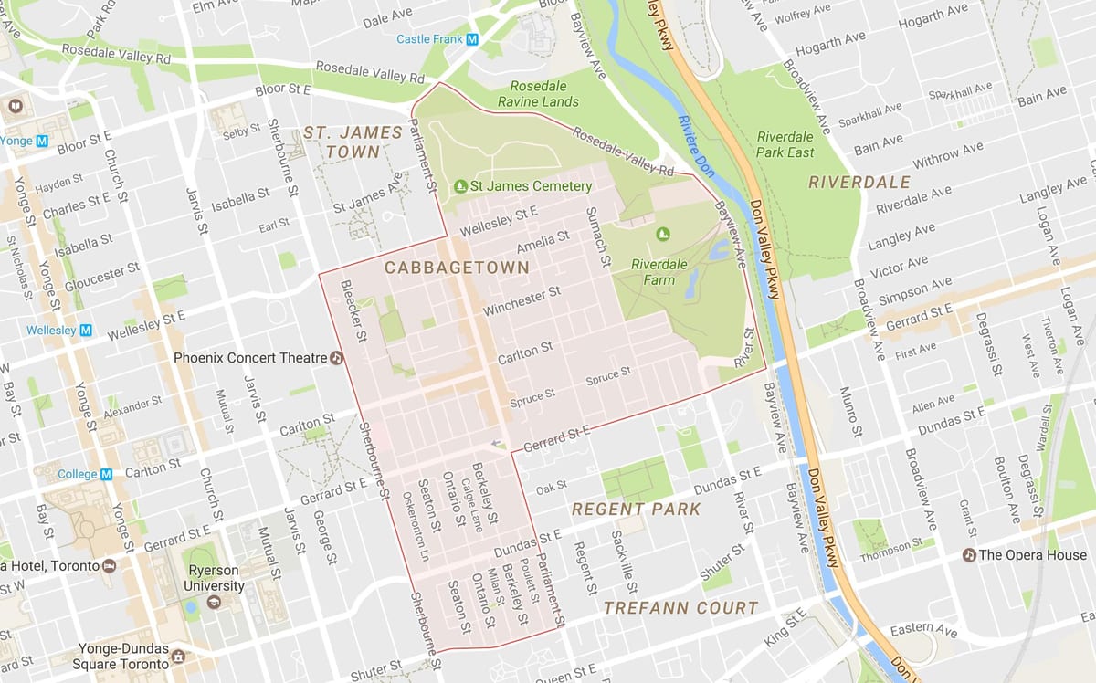 মানচিত্র Cabbagetown আশপাশ টরন্টো