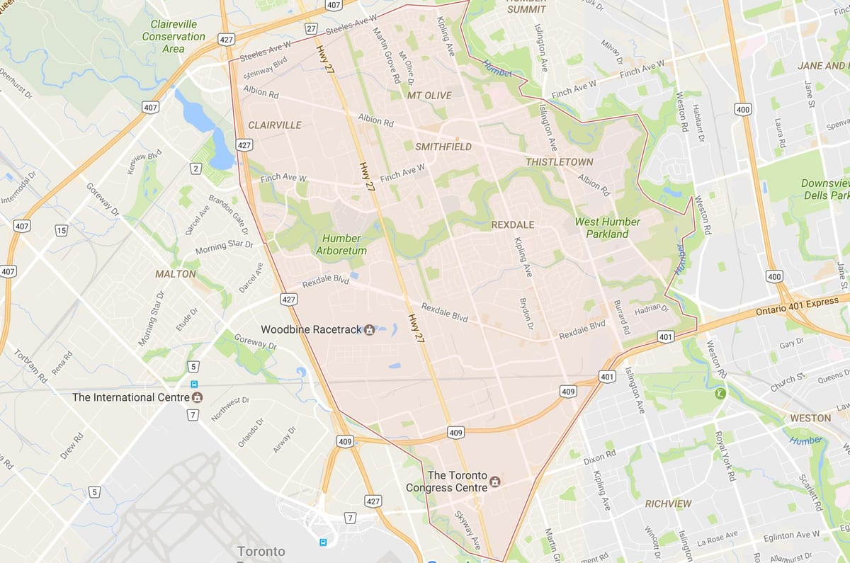 মানচিত্র এর Rexdale আশপাশ টরন্টো