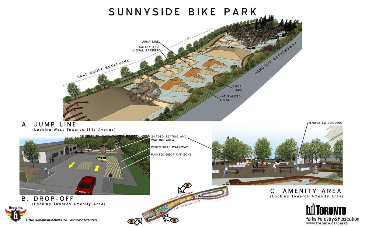 মানচিত্র এর Sunnyside সাইকেল পার্ক টরন্টো লাফ লাইন