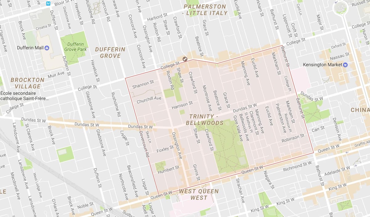 Map of Trinity–Bellwoods আশপাশ টরন্টো