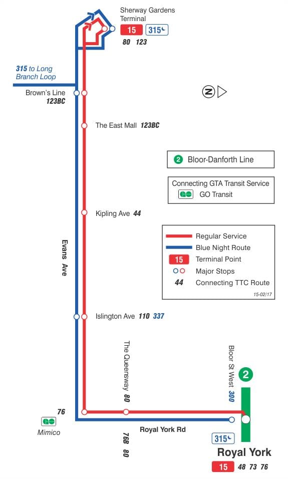 মানচিত্র TTC 15, ইভান্স বাস রুট টরন্টো