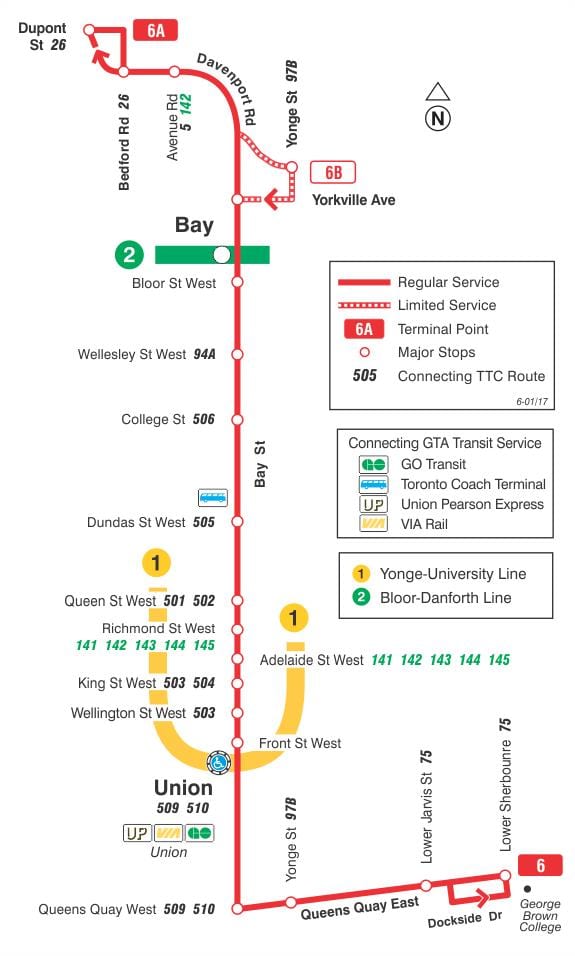মানচিত্র TTC 6 বে বাস রুট টরন্টো