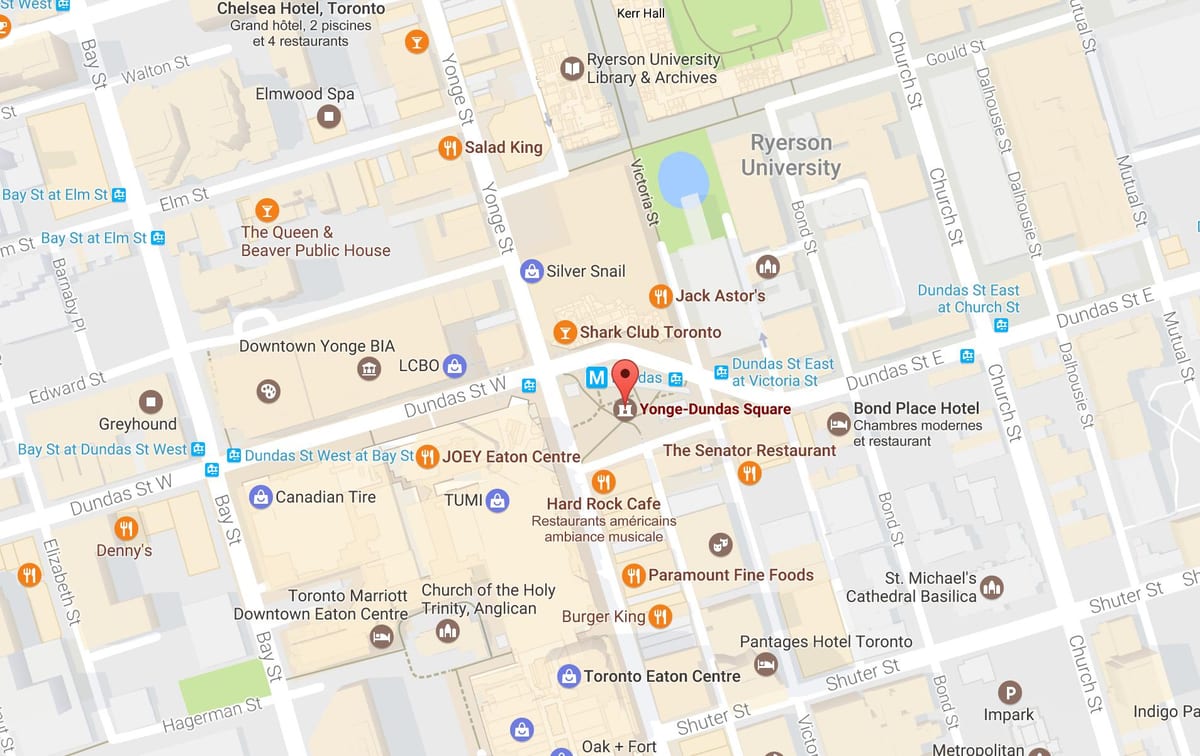 মানচিত্র Yonge-Dundas স্কয়ার টরন্টো