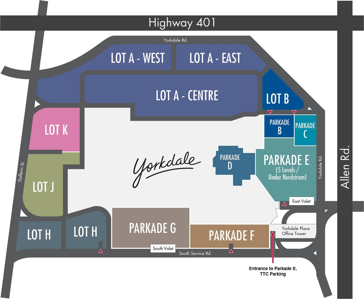 মানচিত্র Yorkdale শপিং সেন্টার, পার্কিং