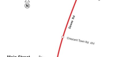 মানচিত্র TTC 23 Dawes বাস রুট টরন্টো